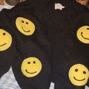 Luna Joy Black Cardigan with Yellow Smiley Faces